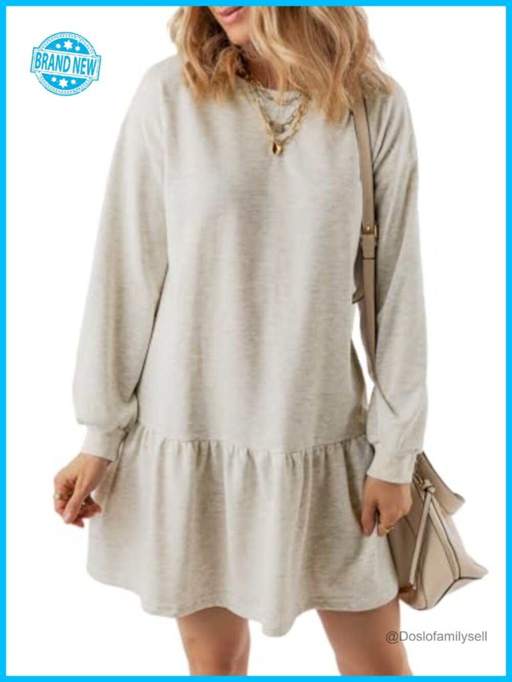 Ribbed Knit Long Sleeve Mini Dress Ruffle Hem A-Line Fall Winter